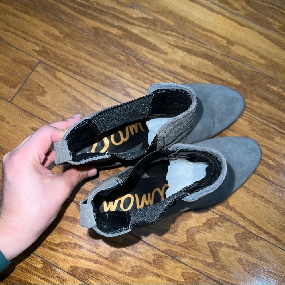Sam Edelman Gray Suede Chunky Heeled Ankle Booties Size 9.5 - Picture 6 of 10
